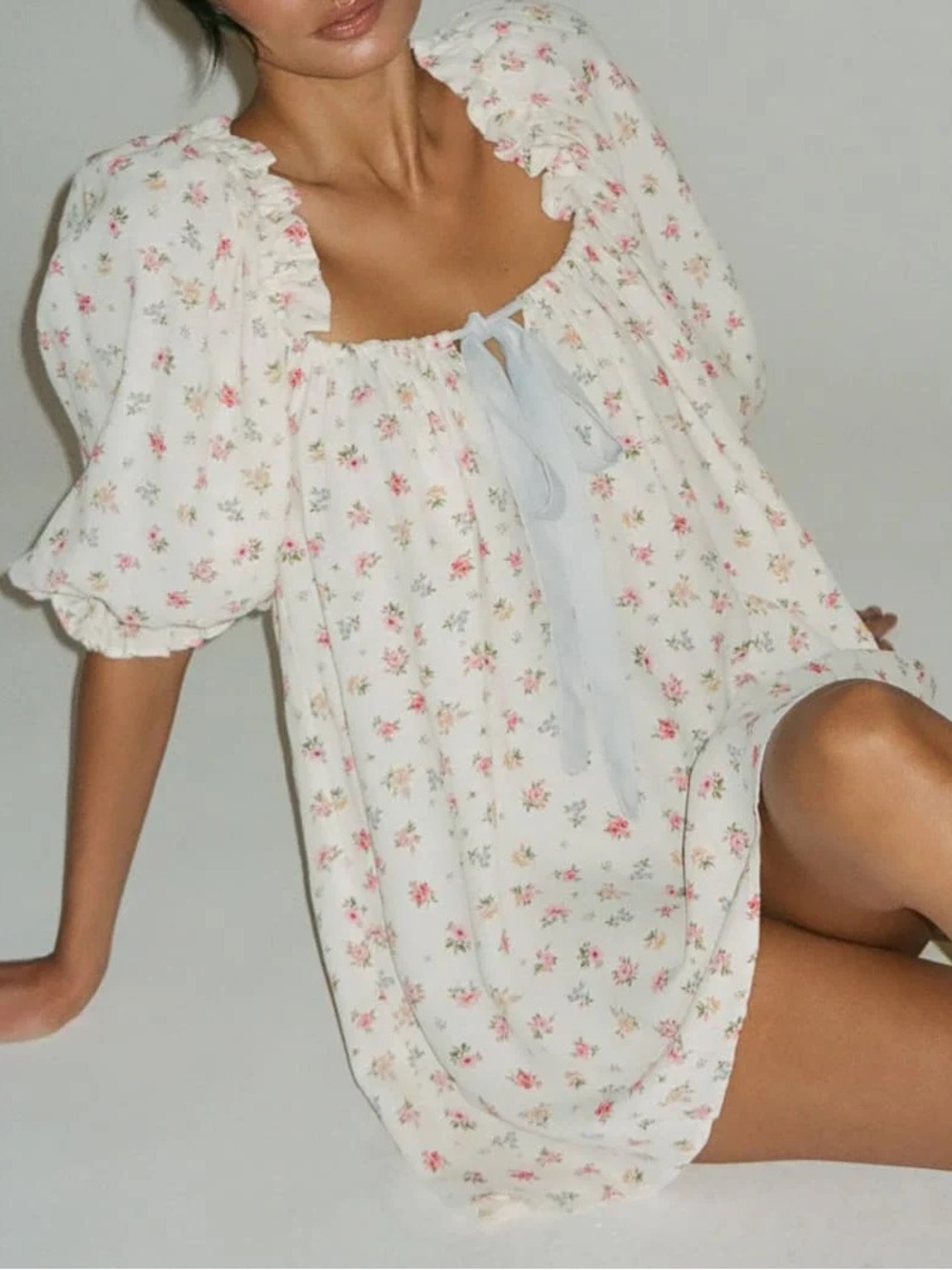 NEW Rumored Cream Floral Mini cottagecore marie Antoinette Pink floral dress - Picture 5 of 9
